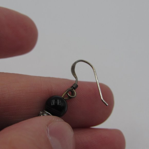 Sterling Silver Dark Tone Shell Earrings Vintage - Picture 3 of 6